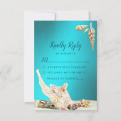 Aquamarin Blue Türkise Seashell Beach Wedding RSVP Karte (Vorderseite)