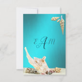 Aquamarin Blue Türkise Seashell Beach Wedding RSVP Karte (Rückseite)