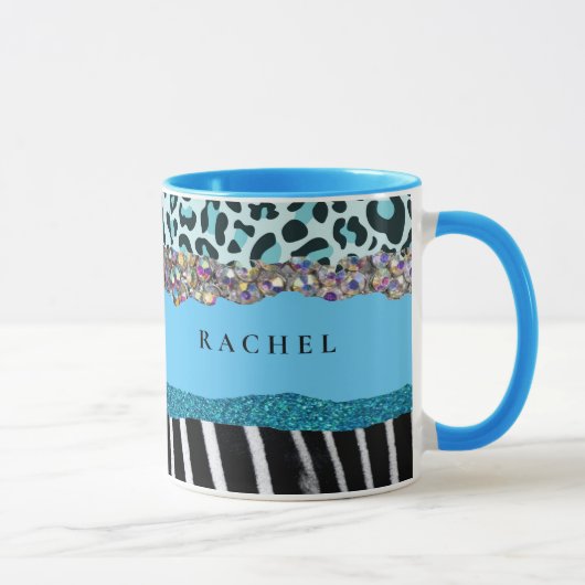 Aquamarin Blue Turquoise Girly Modern Glam Retro T Tasse (Rechts)