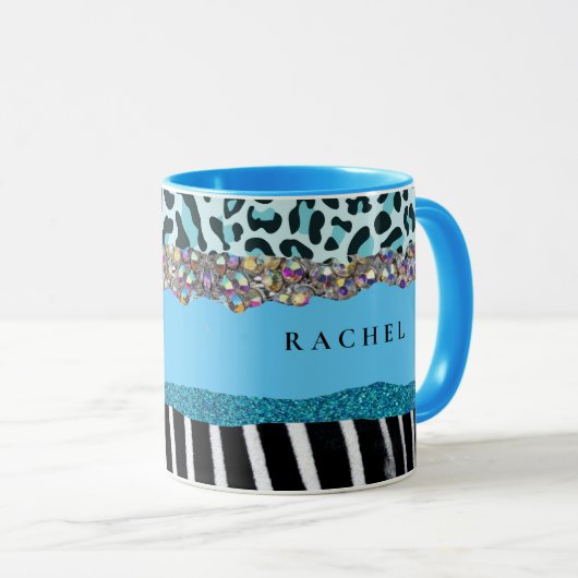 Aquamarin Blue Turquoise Girly Modern Glam Retro T Tasse (VorderseiteRechts)