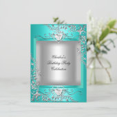 Aquamarin Blue Turquoise Silver Birthday Party Einladung (Stehend Vorderseite)