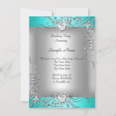 Aquamarin Blue Turquoise Silver Birthday Party Einladung (Rückseite)