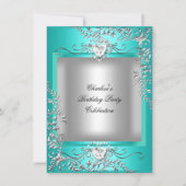 Aquamarin Blue Turquoise Silver Birthday Party Einladung (Vorderseite)