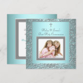 Aquamarin Blue Twins Foto Erste Kommune Einladung (Vorne/Hinten)