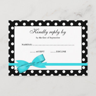 Aquamarin Blue und Black Polka Dot Bow UAWG RSVP Karte