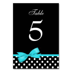 Aquamarin Blue und Black Polka Dots Bow Tischnummer