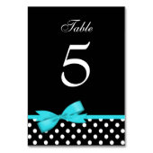 Aquamarin Blue und Black Polka Dots Bow Tischnummer (Vorderseite)