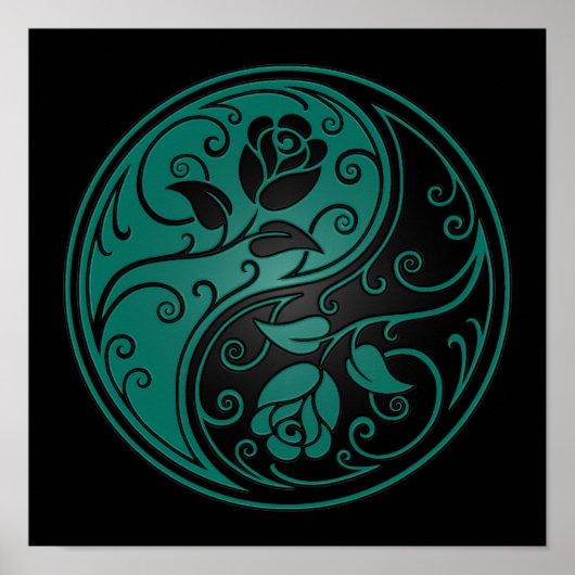 Aquamarin Blue und Black Yin Yang Rose Poster (Vorne)