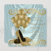 Aquamarin Blue und Gold Geburtstagsparty Glamour S Einladung (Vorne/Hinten)