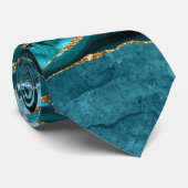 Aquamarin Blue und Gold Glitzer Agate Krawatte (Gerollt)