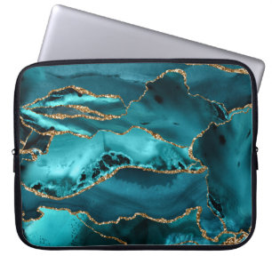 Aquamarin Blue und Gold Glitzer Agate Laptopschutzhülle