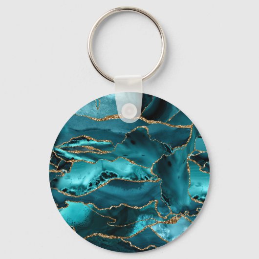 Aquamarin Blue und Gold Glitzer Agate Schlüsselanhänger (Vorderseite)