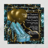 Aquamarin Blue und Gold Leopard Geburtstagsparty Einladung (Vorne/Hinten)