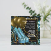 Aquamarin Blue und Gold Leopard Geburtstagsparty Einladung (Stehend Vorderseite)
