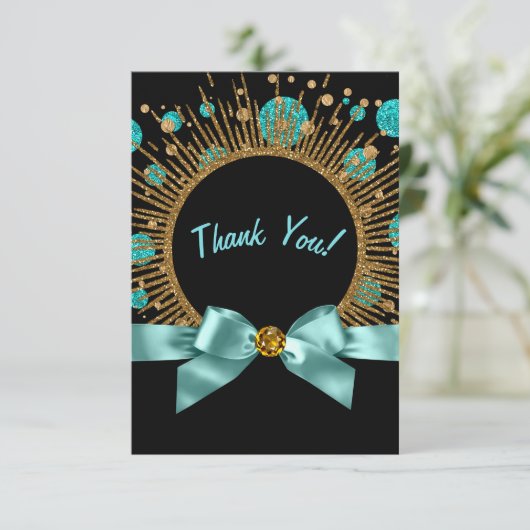 Aquamarin Blue und Gold Vielen Dank Dankeskarte (Stehend Vorderseite)