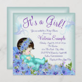Aquamarin Blue und Lila Baby Dusche Einladung (Vorne/Hinten)