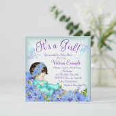 Aquamarin Blue und Lila Baby Dusche Einladung (Stehend Vorderseite)