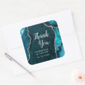Aquamarin Blue und Silver Agate Wedding Vielen Dan Quadratischer Aufkleber (Umschlag)
