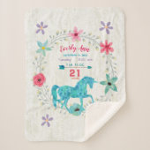 Aquamarin Blue Unicorn Baby Girl Birth Stats Wasse Sherpadecke (Vorderseite)