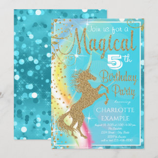 Aquamarin Blue Unicorn Geburtstagsparty Einladunge Einladung
