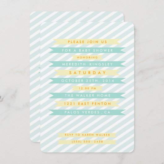 Aquamarin Blue Vintag Banners Baby Shower Einladun Einladung (Vorne/Hinten)