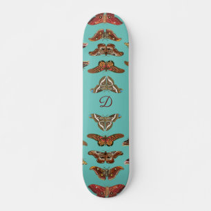 Aquamarin Blue Vintag Butterfly Monogram Skateboar Skateboard