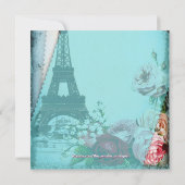 Aquamarin Blue Vintag Paris Baby Dusche Einladung (Rückseite)