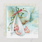 Aquamarin Blue Vintag Stork Baby Dusche Einladung (Vorne/Hinten)
