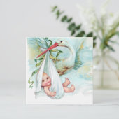 Aquamarin Blue Vintag Stork Baby Dusche Einladung (Stehend Vorderseite)