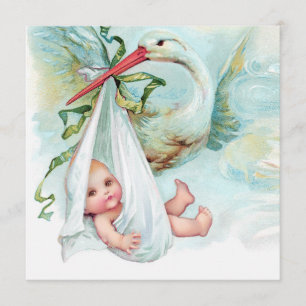 Aquamarin Blue Vintag Stork Baby Dusche Einladung