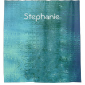 Aquamarin Blue Water Abstrakt Shiny Mit Monogramm  Duschvorhang (Vorderseite)