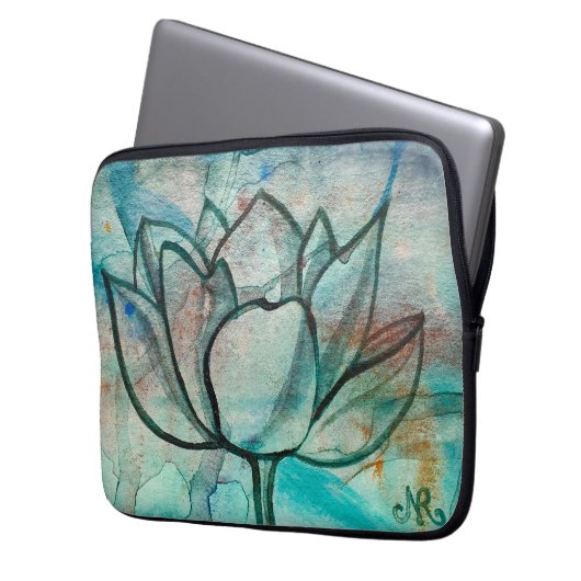 Aquamarin Blue Watercolor Blume Elegante Künstleri Laptopschutzhülle (Vorderseite Links)