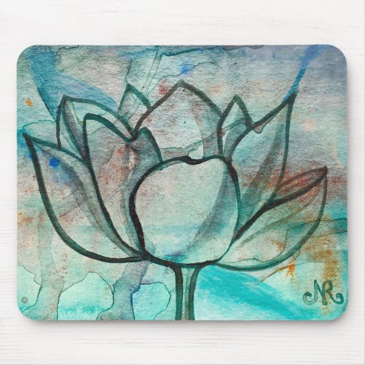 Aquamarin Blue Watercolor Blume Elegante Künstleri Mousepad (Vorne)