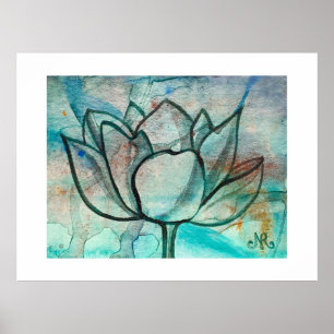 Aquamarin Blue Watercolor Blume Elegante Künstleri Poster