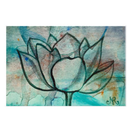 Aquamarin Blue Watercolor Blume Elegante Künstleri Poster