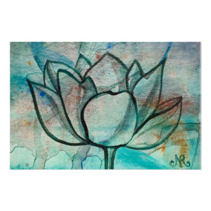Aquamarin Blue Watercolor Blume Elegante Künstleri Poster
