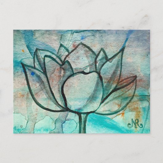 Aquamarin Blue Watercolor Blume Elegante Künstleri Postkarte (Vorderseite)