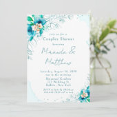 Aquamarin Blue Watercolor Blumenpaare Dusche Einladung (Stehend Vorderseite)