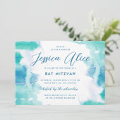 Aquamarin Blue Watercolor Gefärbte Krawatte Bat Mi Einladung (Stehend Vorderseite)