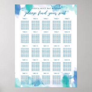 Aquamarin Blue Watercolor Gefärbte Krawatte Bat Mi Poster