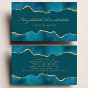 Aquamarin Blue Watercolor Gold Foil Luxus Visitenkarte
