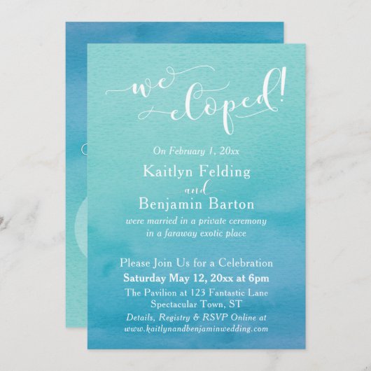 Aquamarin Blue Watercolor Ombre Wir haben Empfang Einladung (Vorne/Hinten)