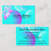 Aquamarin Blue Watercolor Party Balloons Visitenkarte (Vorne/Hinten)