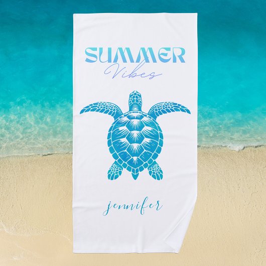 Aquamarin Blue Watercolor Sea Turtle Personalisier Strandtuch