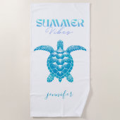Aquamarin Blue Watercolor Sea Turtle Personalisier Strandtuch (Vorderseite)