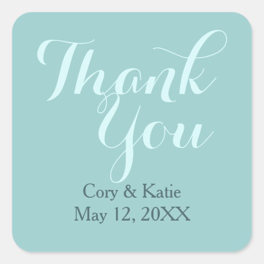 Aquamarin Blue Wedding Danke Stickers (Vorderseite)