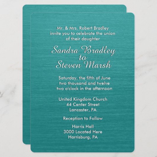 Aquamarin Blue Wedding Einladung (Vorne/Hinten)