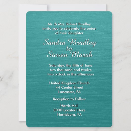 Aquamarin Blue Wedding Einladung (Vorderseite)