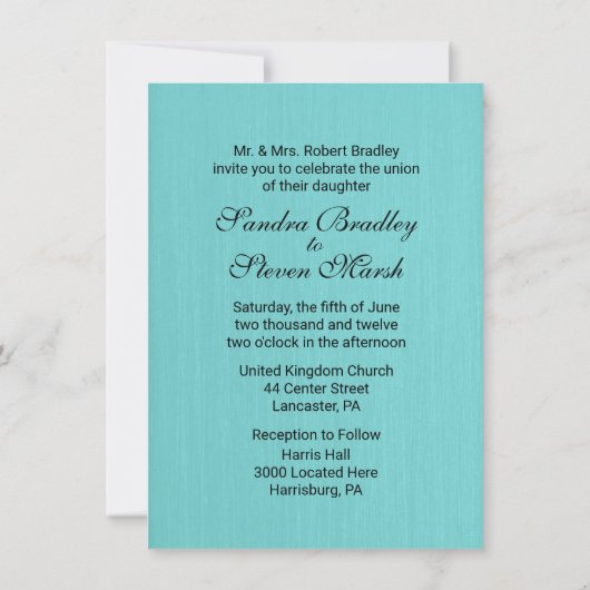 Aquamarin Blue Wedding Einladung (Rückseite)