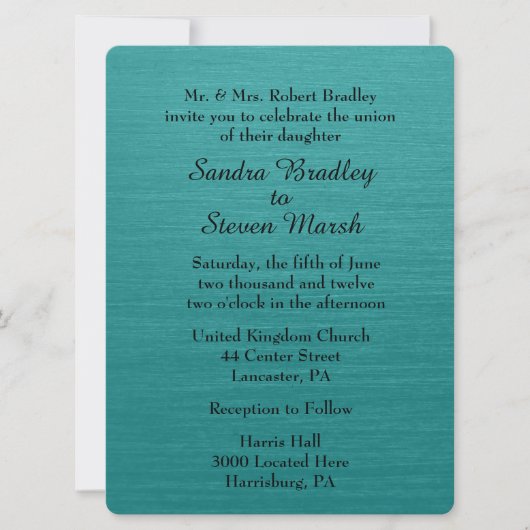 Aquamarin Blue Wedding Einladung (Vorderseite)